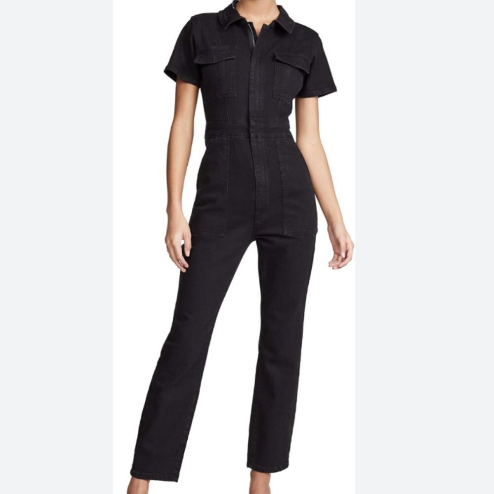 GOOD AMERICAN Denim Black Short Sleeve Jumpsuit- 5 (US 14/16)